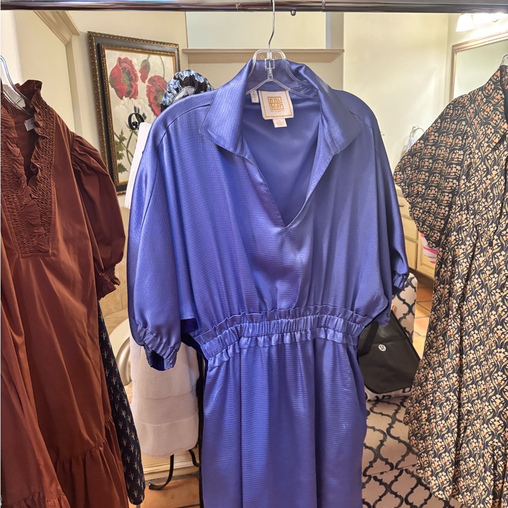 Relaxed V-Neck Midi Dress in Royal Blue by Unknown Brand